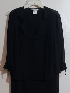 Dressbarn Black Ruffle-Trim Button Front Blouse